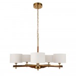 Heathcliff - Wooden & Aged Brass 5 Light Centre Fitting with Natural Linen Shades