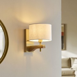 Heathcliff - Wooden & Aged Brass Wall Lamp with Natural Linen Shade