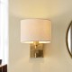 Endon-116995 - Heathcliff - Wooden & Aged Brass Wall Lamp with Natural Linen Shade