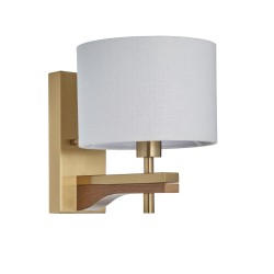 Heathcliff - Wooden & Aged Brass Wall Lamp with Natural Linen Shade