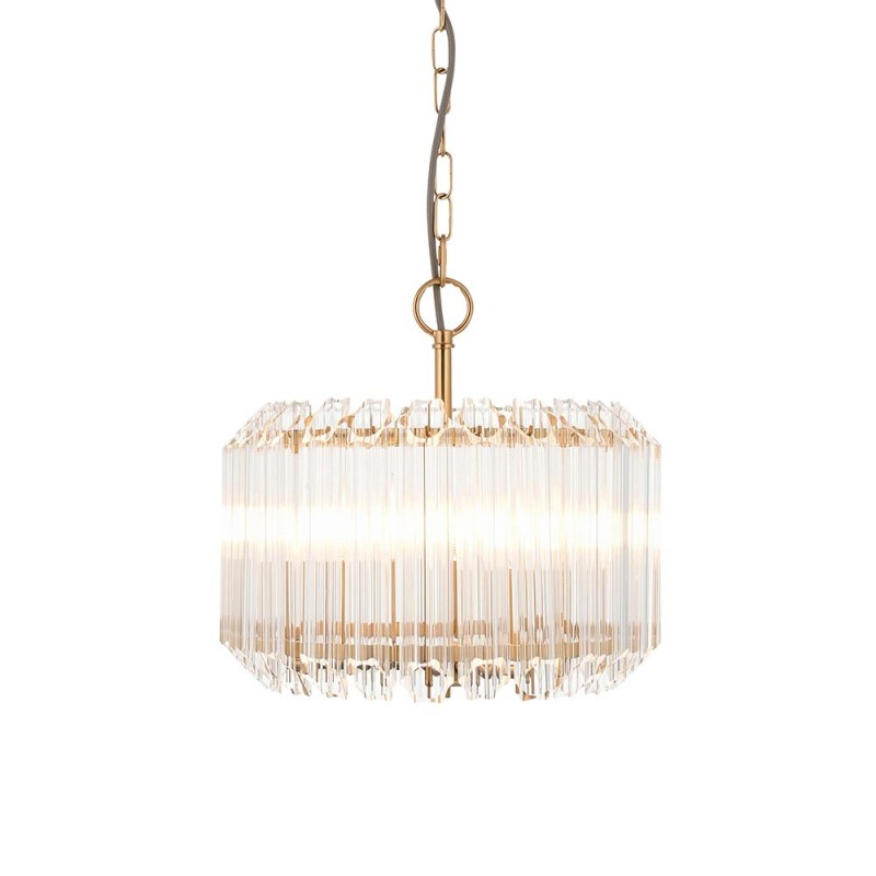 - Valentina - Brushed Aged Brass 3 Light Pendant with Clear Glass Rods Endon-117514 - Valentina - Brushed Aged Brass 3 Light Pendant with Clear Glass Rods