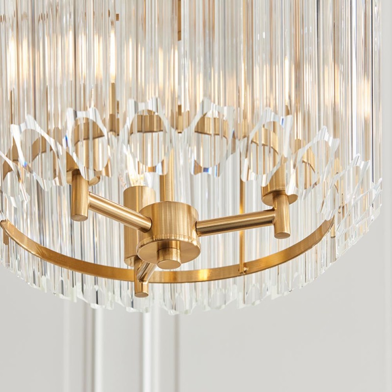 - Valentina - Brushed Aged Brass 3 Light Pendant with Clear Glass Rods Endon-117514 - Valentina - Brushed Aged Brass 3 Light Pendant with Clear Glass Rods