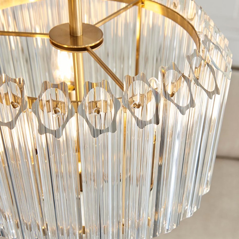 - Valentina - Brushed Aged Brass 3 Light Pendant with Clear Glass Rods Endon-117514 - Valentina - Brushed Aged Brass 3 Light Pendant with Clear Glass Rods