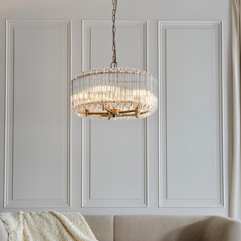 Ceiling Lights - Valentina - Brushed Aged Brass 5 Light Pendant with Clear Glass Rods Endon-117515 - Valentina - Brushed Aged Brass 5 Light Pendant with Clear Glass Rods