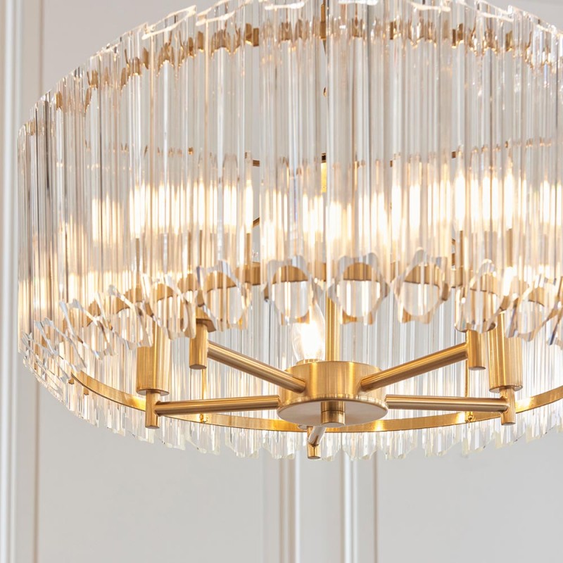 Ceiling Lights - Valentina - Brushed Aged Brass 5 Light Pendant with Clear Glass Rods Endon-117515 - Valentina - Brushed Aged Brass 5 Light Pendant with Clear Glass Rods