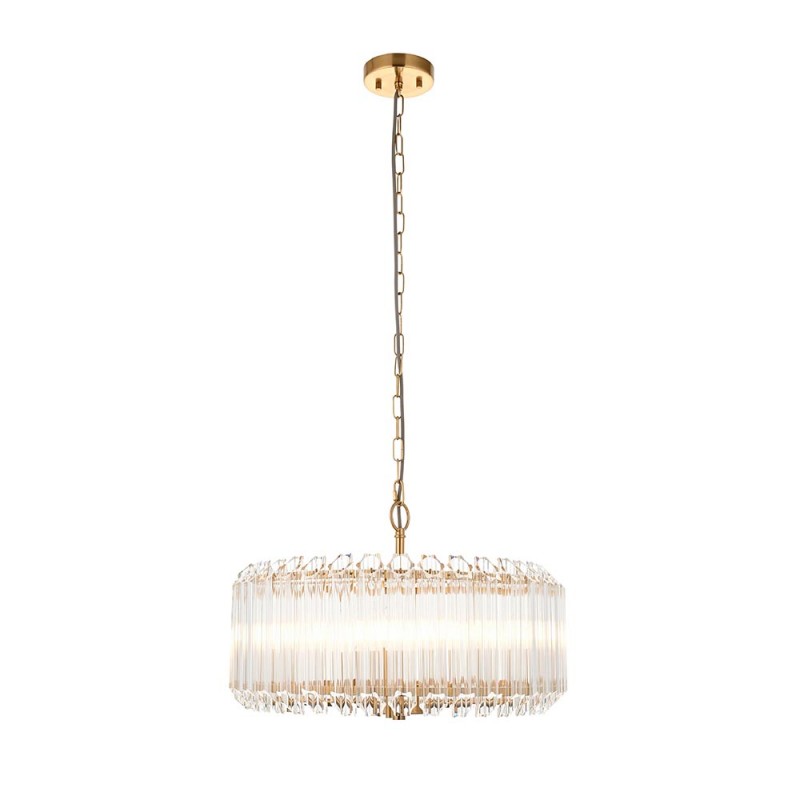 Ceiling Lights - Valentina - Brushed Aged Brass 5 Light Pendant with Clear Glass Rods Endon-117515 - Valentina - Brushed Aged Brass 5 Light Pendant with Clear Glass Rods