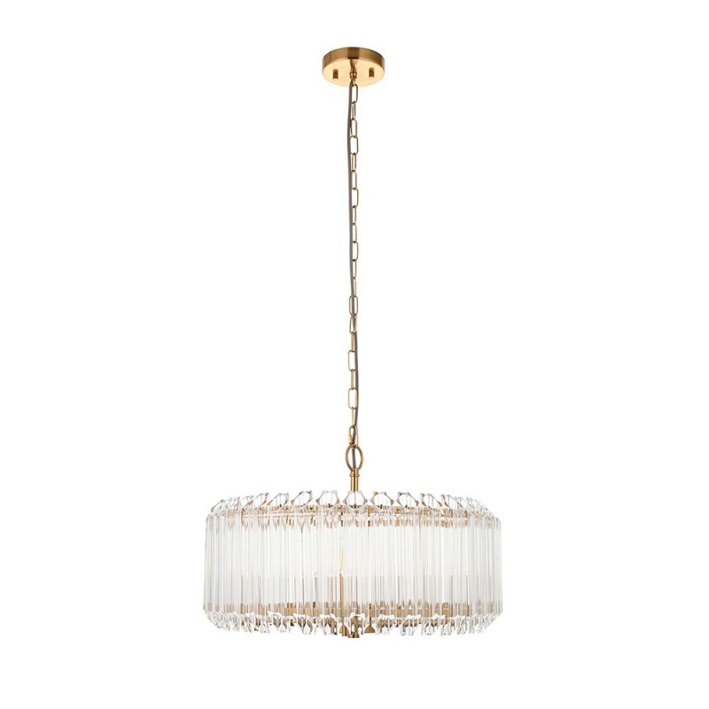 Ceiling Lights - Valentina - Brushed Aged Brass 5 Light Pendant with Clear Glass Rods Endon-117515 - Valentina - Brushed Aged Brass 5 Light Pendant with Clear Glass Rods