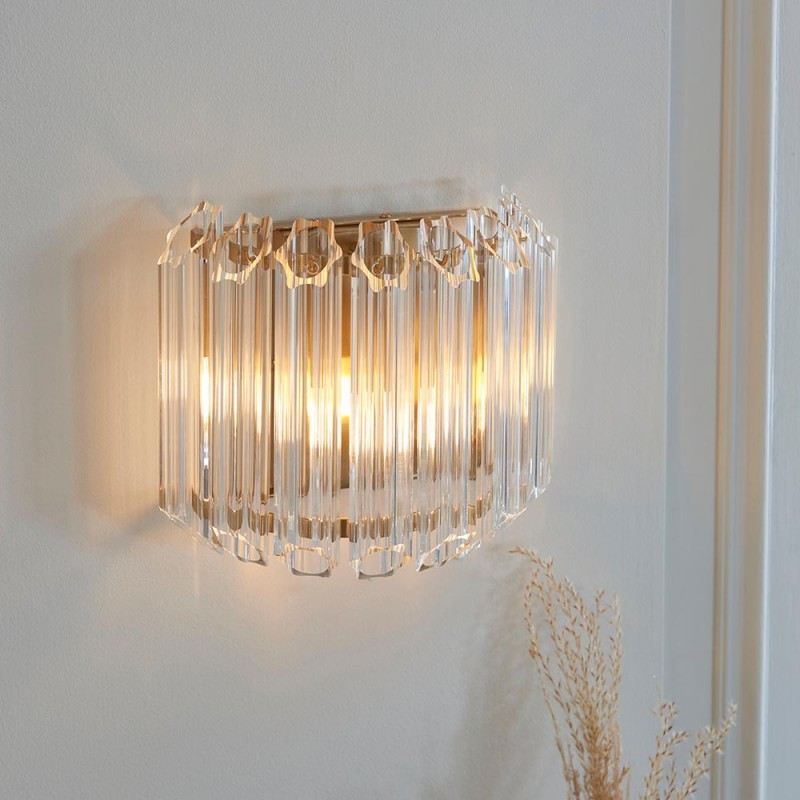 - Valentina - Brushed Aged Brass Wall Lamp with Clear Glass Rods Endon-117516 - Valentina - Brushed Aged Brass Wall Lamp with Clear Glass Rods