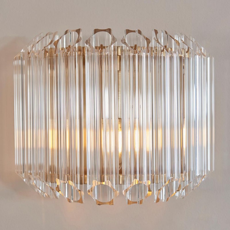 - Valentina - Brushed Aged Brass Wall Lamp with Clear Glass Rods Endon-117516 - Valentina - Brushed Aged Brass Wall Lamp with Clear Glass Rods