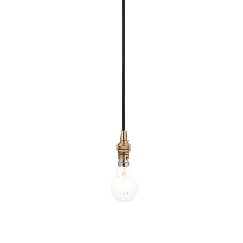 Endon-117662 - Eltham - Brushed Aged Brass Suspension B22 with Black Cable