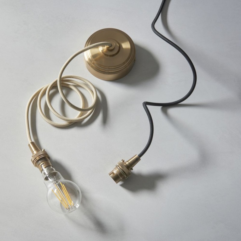 Endon-117667 - Eltham - Brushed Aged Brass Suspension B22 with Natural Cable