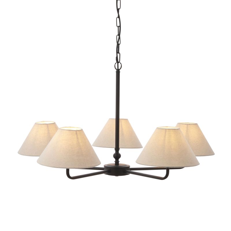 - Lille - Matt Black 5 Light Centre Lamp with Natural Linen Shade Endon-117832 - Lille - Matt Black 5 Light Centre Lamp with Natural Linen Shade