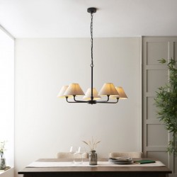 Lille - Matt Black 5 Light Centre Lamp with Natural Linen Shade Lille - Matt Black 5 Light Centre Lamp with Natural Linen Shade
