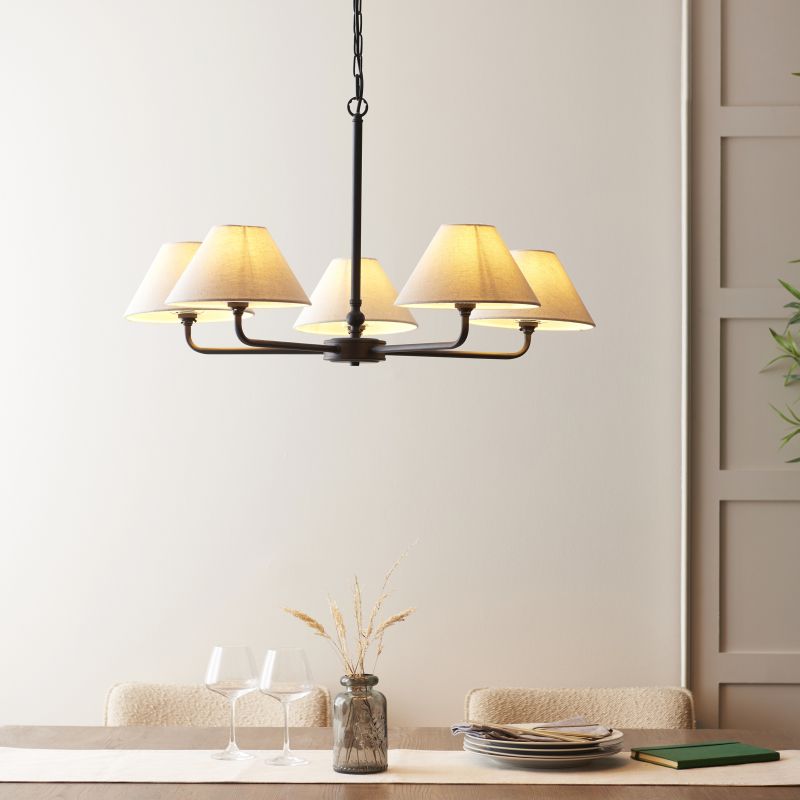 - Lille - Matt Black 5 Light Centre Lamp with Natural Linen Shade Endon-117832 - Lille - Matt Black 5 Light Centre Lamp with Natural Linen Shade