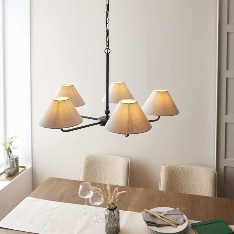 - Lille - Matt Black 5 Light Centre Lamp with Natural Linen Shade Endon-117832 - Lille - Matt Black 5 Light Centre Lamp with Natural Linen Shade