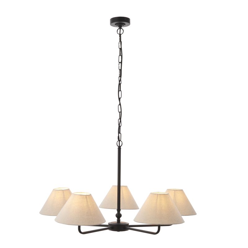 - Lille - Matt Black 5 Light Centre Lamp with Natural Linen Shade Endon-117832 - Lille - Matt Black 5 Light Centre Lamp with Natural Linen Shade