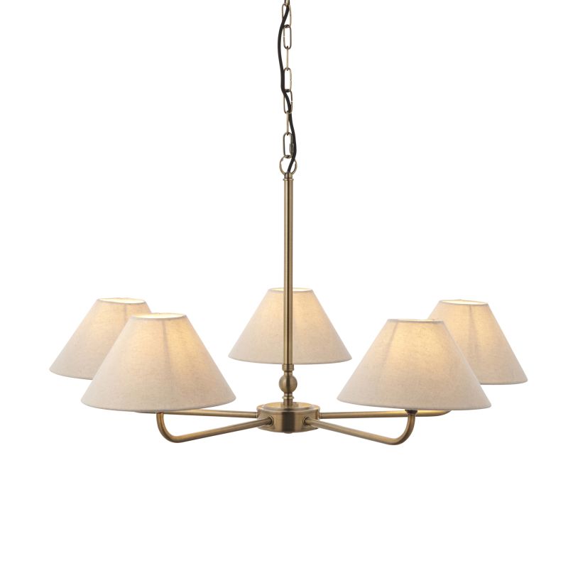 Endon-117833 - Lille - Antique Brass 5 Light Centre Lamp with Natural Linen Shade