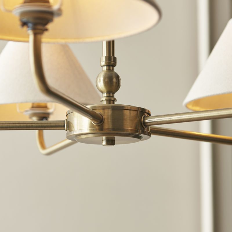Endon-117833 - Lille - Antique Brass 5 Light Centre Lamp with Natural Linen Shade