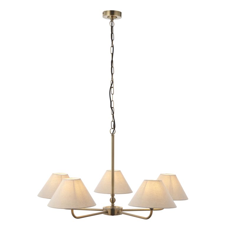 Endon-117833 - Lille - Antique Brass 5 Light Centre Lamp with Natural Linen Shade