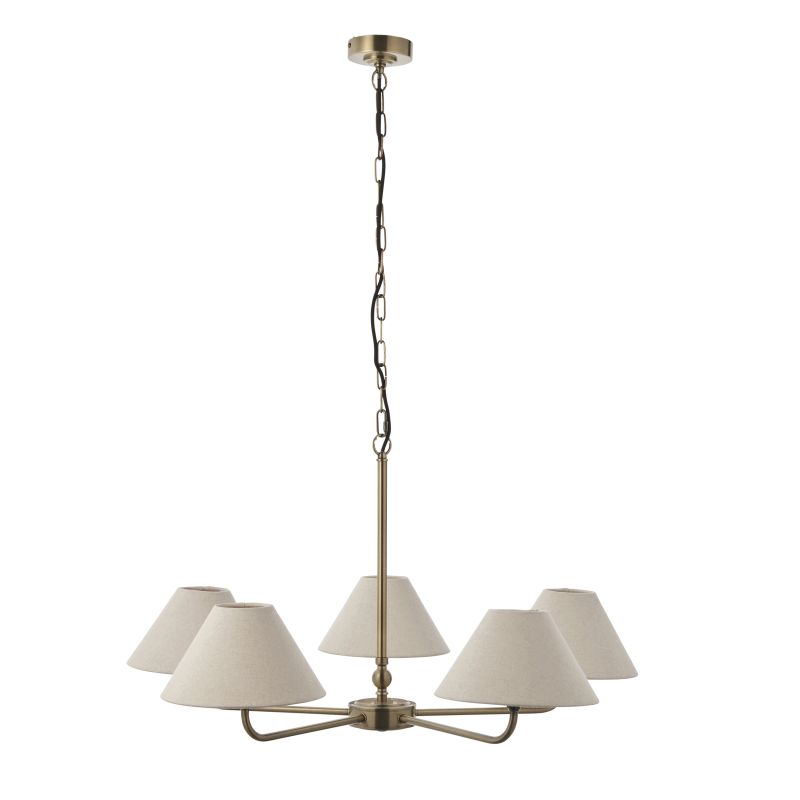 Endon-117833 - Lille - Antique Brass 5 Light Centre Lamp with Natural Linen Shade