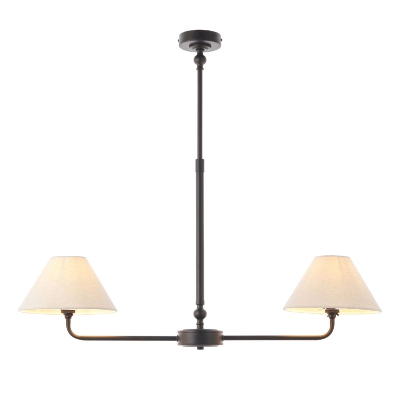 - Lille - Matt Black 2 Light over Island Fitting with Natural Linen Shade Endon-117834 - Lille - Matt Black 2 Light over Island Fitting with Natural Linen Shade