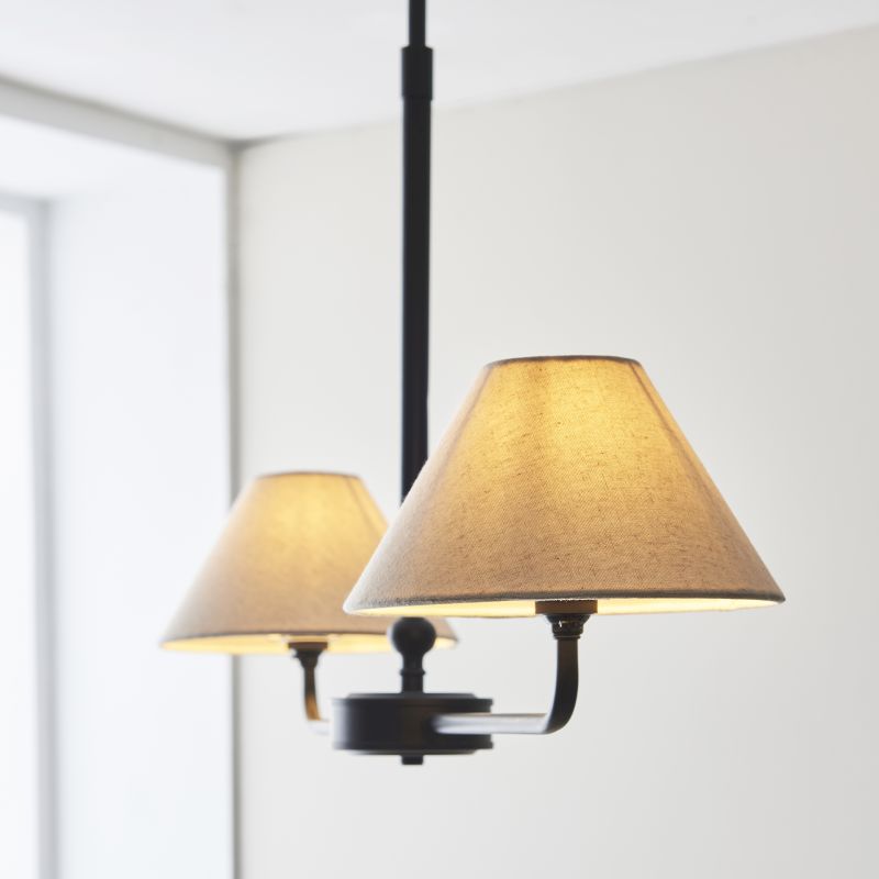 - Lille - Matt Black 2 Light over Island Fitting with Natural Linen Shade Endon-117834 - Lille - Matt Black 2 Light over Island Fitting with Natural Linen Shade