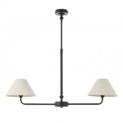 Lille - Matt Black 2 Light over Island Fitting with Natural Linen Shade Lille - Matt Black 2 Light over Island Fitting with Natural Linen Shade