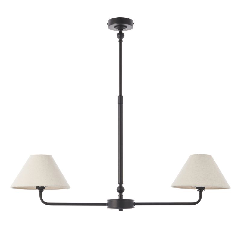 - Lille - Matt Black 2 Light over Island Fitting with Natural Linen Shade Endon-117834 - Lille - Matt Black 2 Light over Island Fitting with Natural Linen Shade