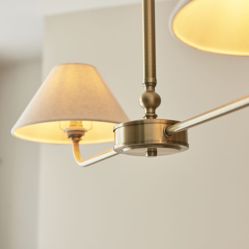 - Lille - Antique Brass 2 Light over Island Fitting with Natural Linen Shade Endon-117835 - Lille - Antique Brass 2 Light over Island Fitting with Natural Linen Shade
