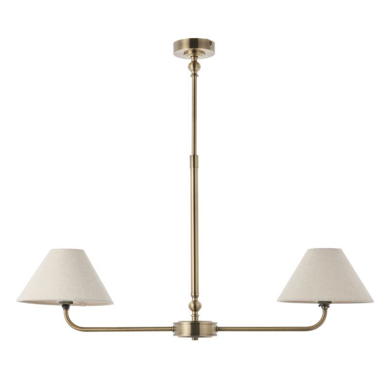 - Lille - Antique Brass 2 Light over Island Fitting with Natural Linen Shade Endon-117835 - Lille - Antique Brass 2 Light over Island Fitting with Natural Linen Shade