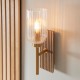 - Grove - Wooden & Vintage Brass Wall Lamp with Clear Ribbed Glass Endon-118365 - Grove - Wooden & Vintage Brass Wall Lamp with Clear Ribbed Glass