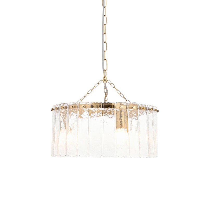 - Karine - Brushed Aged Brass 3 Light Pendant with Clear Textured Glass Panels Endon-118467 - Karine - Brushed Aged Brass 3 Light Pendant with Clear Textured Glass Panels