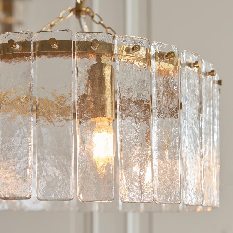 - Karine - Brushed Aged Brass 3 Light Pendant with Clear Textured Glass Panels Endon-118467 - Karine - Brushed Aged Brass 3 Light Pendant with Clear Textured Glass Panels