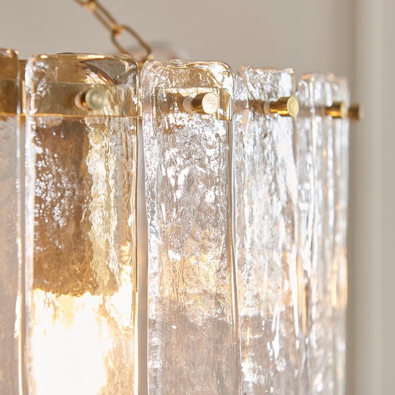 - Karine - Brushed Aged Brass 3 Light Pendant with Clear Textured Glass Panels Endon-118467 - Karine - Brushed Aged Brass 3 Light Pendant with Clear Textured Glass Panels