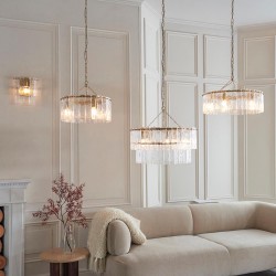 Karine - Brushed Aged Brass 3 Light Pendant with Clear Textured Glass Panels Karine - Brushed Aged Brass 3 Light Pendant with Clear Textured Glass Panels