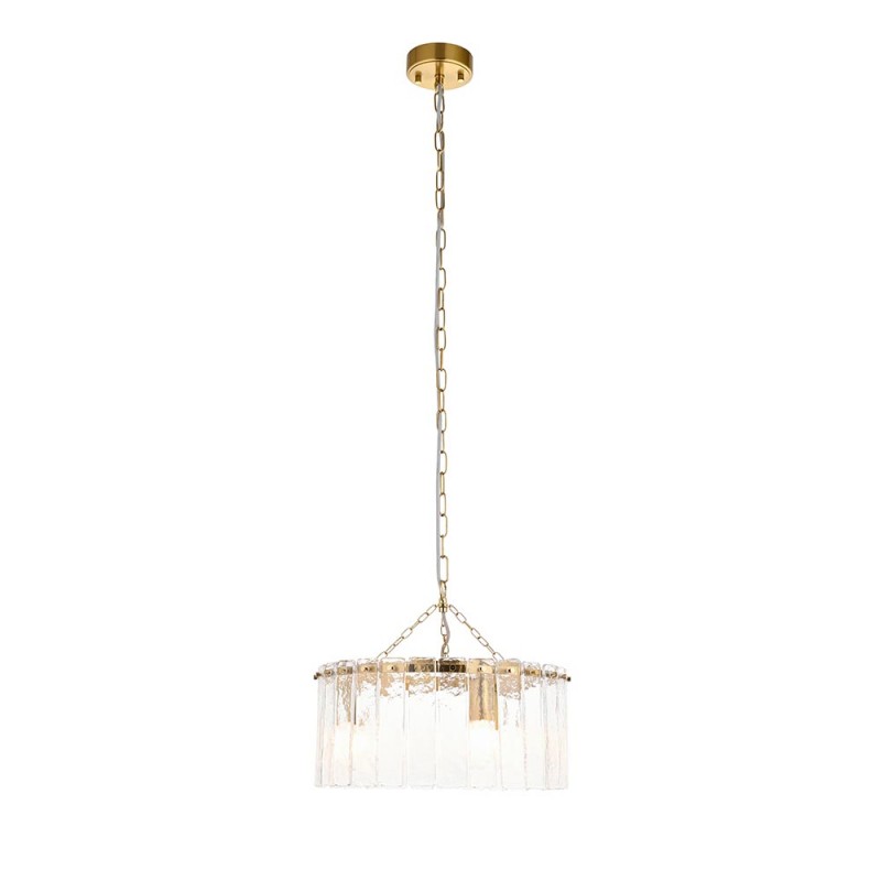- Karine - Brushed Aged Brass 3 Light Pendant with Clear Textured Glass Panels Endon-118467 - Karine - Brushed Aged Brass 3 Light Pendant with Clear Textured Glass Panels