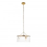 Karine - Brushed Aged Brass 3 Light Pendant with Clear Textured Glass Panels Karine - Brushed Aged Brass 3 Light Pendant with Clear Textured Glass Panels