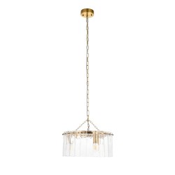 Karine - Brushed Aged Brass 3 Light Pendant with Clear Textured Glass Panels Karine - Brushed Aged Brass 3 Light Pendant with Clear Textured Glass Panels
