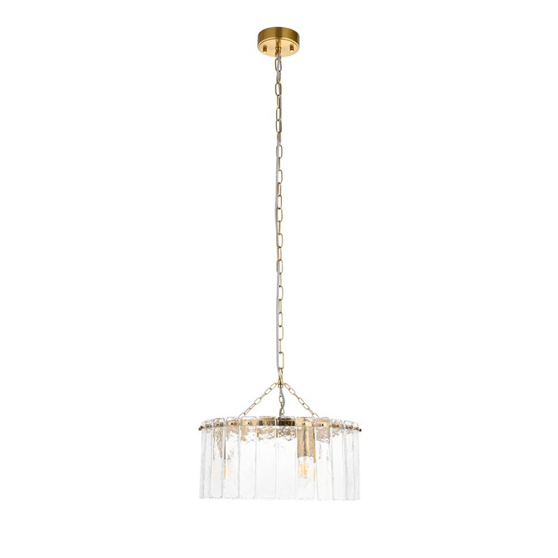 - Karine - Brushed Aged Brass 3 Light Pendant with Clear Textured Glass Panels Endon-118467 - Karine - Brushed Aged Brass 3 Light Pendant with Clear Textured Glass Panels