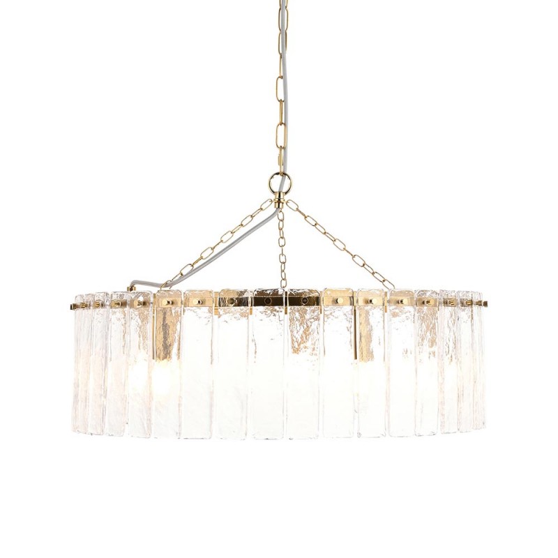 - Karine - Brushed Aged Brass 5 Light Pendant with Clear Textured Glass Panels Endon-118468 - Karine - Brushed Aged Brass 5 Light Pendant with Clear Textured Glass Panels