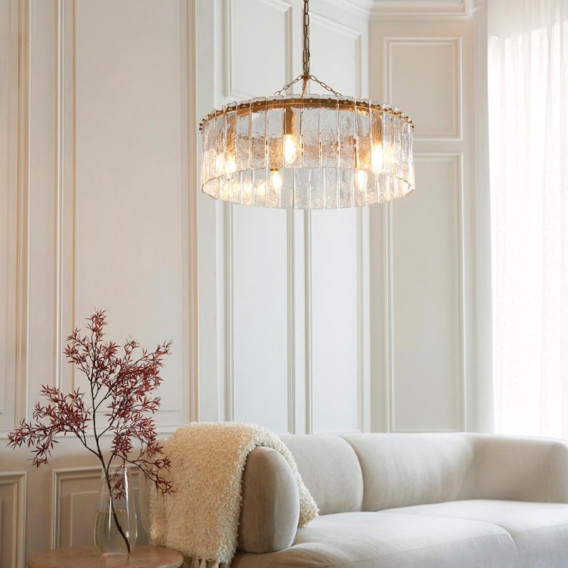 - Karine - Brushed Aged Brass 5 Light Pendant with Clear Textured Glass Panels Endon-118468 - Karine - Brushed Aged Brass 5 Light Pendant with Clear Textured Glass Panels