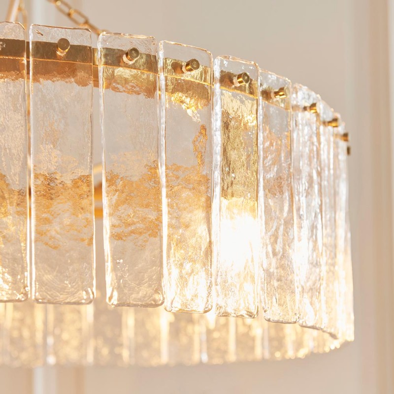 - Karine - Brushed Aged Brass 5 Light Pendant with Clear Textured Glass Panels Endon-118468 - Karine - Brushed Aged Brass 5 Light Pendant with Clear Textured Glass Panels