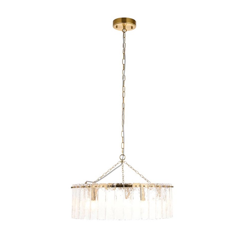 - Karine - Brushed Aged Brass 5 Light Pendant with Clear Textured Glass Panels Endon-118468 - Karine - Brushed Aged Brass 5 Light Pendant with Clear Textured Glass Panels