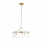Karine - Brushed Aged Brass 5 Light Pendant with Clear Textured Glass Panels Karine - Brushed Aged Brass 5 Light Pendant with Clear Textured Glass Panels