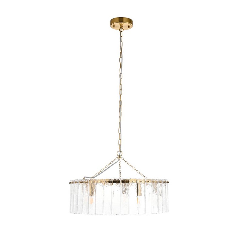 - Karine - Brushed Aged Brass 5 Light Pendant with Clear Textured Glass Panels Endon-118468 - Karine - Brushed Aged Brass 5 Light Pendant with Clear Textured Glass Panels