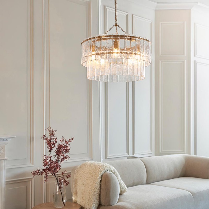 - Karine - Brushed Aged Brass 5 Light Pendant with Clear Textured Glass Panels Endon-118469 - Karine - Brushed Aged Brass 5 Light Pendant with Clear Textured Glass Panels