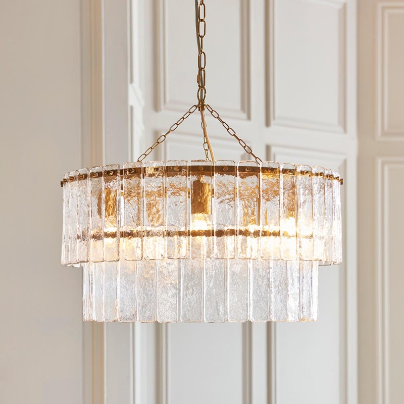 - Karine - Brushed Aged Brass 5 Light Pendant with Clear Textured Glass Panels Endon-118469 - Karine - Brushed Aged Brass 5 Light Pendant with Clear Textured Glass Panels