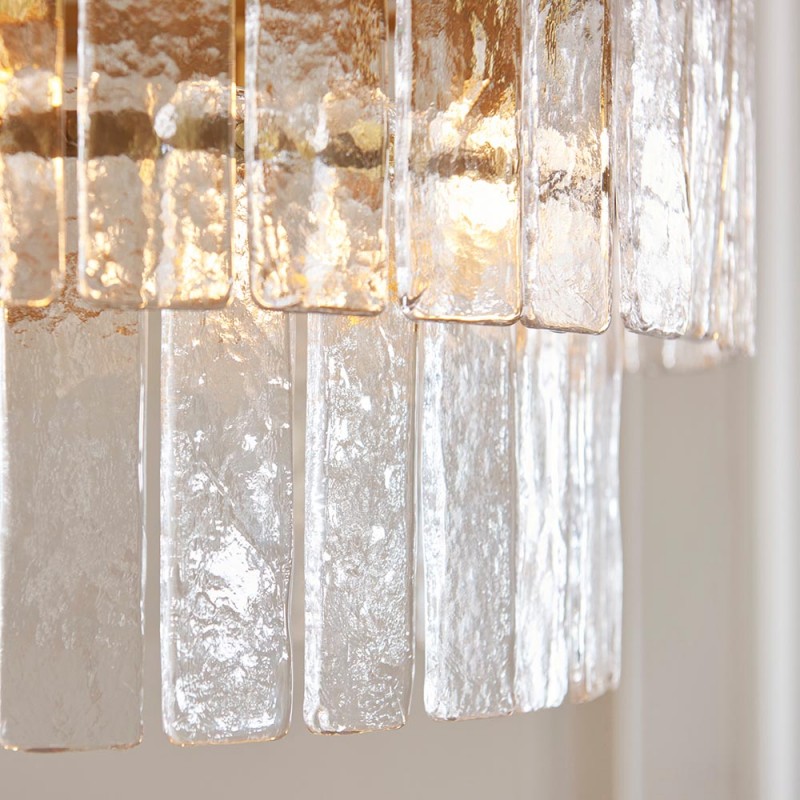 - Karine - Brushed Aged Brass 5 Light Pendant with Clear Textured Glass Panels Endon-118469 - Karine - Brushed Aged Brass 5 Light Pendant with Clear Textured Glass Panels