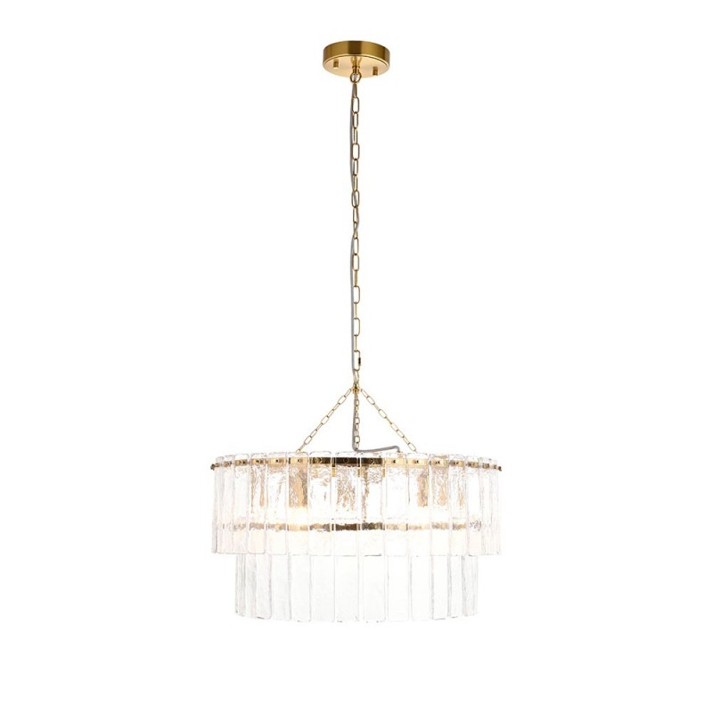 - Karine - Brushed Aged Brass 5 Light Pendant with Clear Textured Glass Panels Endon-118469 - Karine - Brushed Aged Brass 5 Light Pendant with Clear Textured Glass Panels