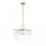 Karine - Brushed Aged Brass 5 Light Pendant with Clear Textured Glass Panels Karine - Brushed Aged Brass 5 Light Pendant with Clear Textured Glass Panels